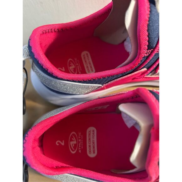 Athletic works girl sneakers size 2 no laces new navy pink - Picture 7 of 8